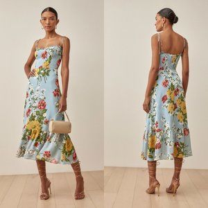 Reformation Enya Blue Floral Midi Dress Size 2 EUC